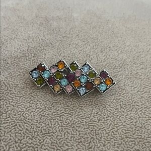 Multicolor Gemstone Silver Brooch